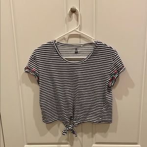 blue and white, with floral sleeve